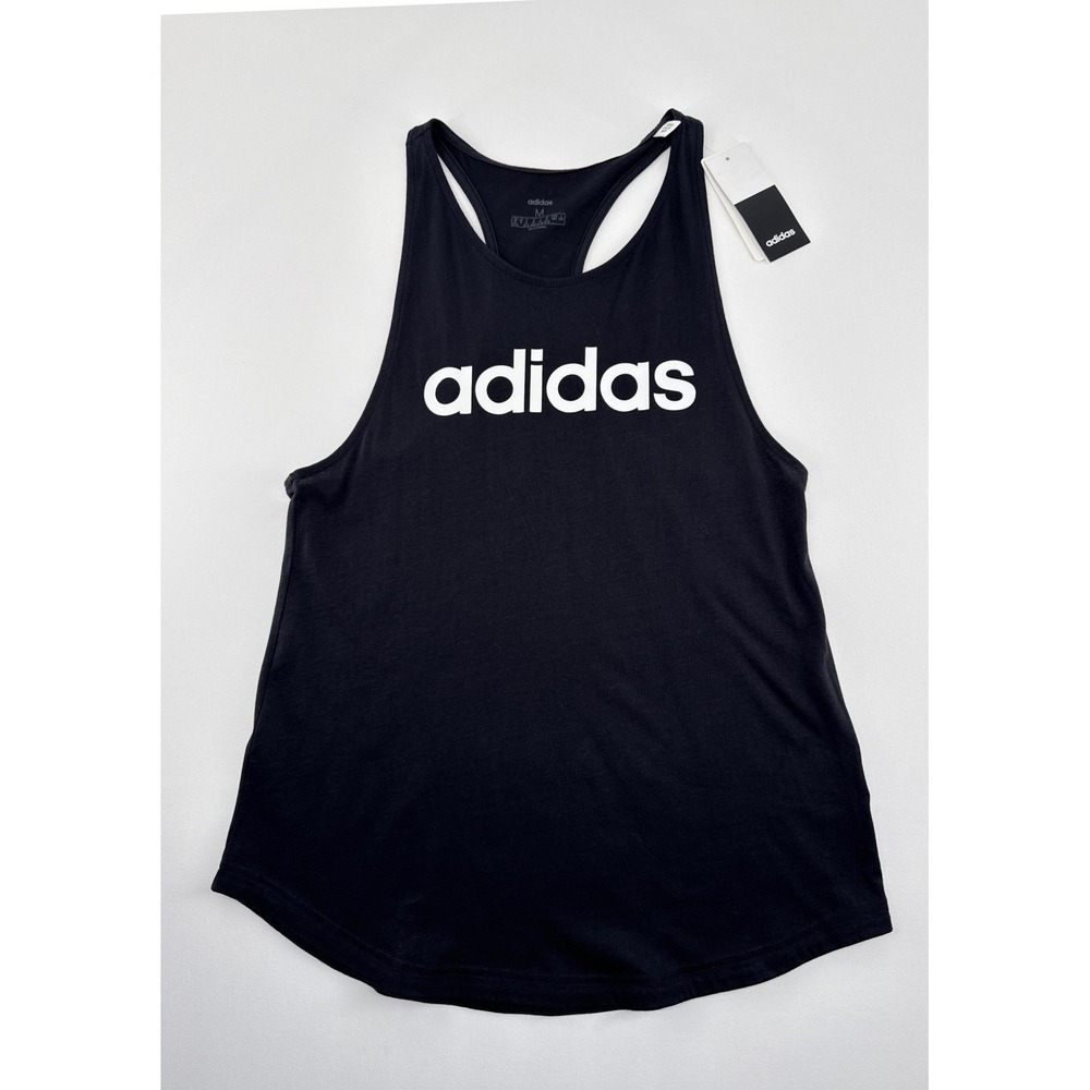 Adidas Womens Linear Loose Tank Top Black White Logo Racerback DU7003 Size M